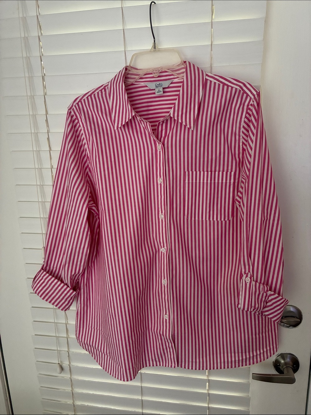 croft & barrow Shirt Top Long  Sleeve Striped Pink White SZ XL